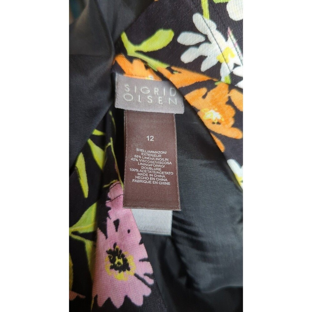 Sigrid Olsen Linen Blend Colorful Floral A Line Skirt Linen Floral Black L 12 - Picture 4 of 4